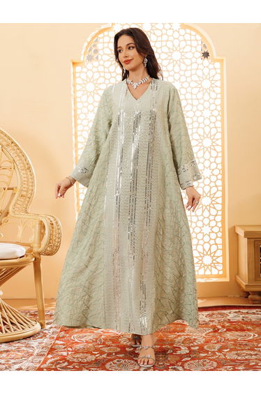 Women Green Sequined Embellished Jalabiya