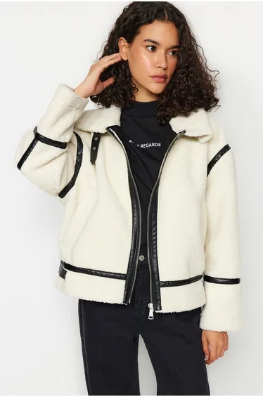 White Plush Detailed Coat