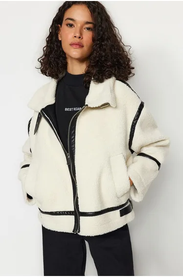 White Plush Detailed Coat