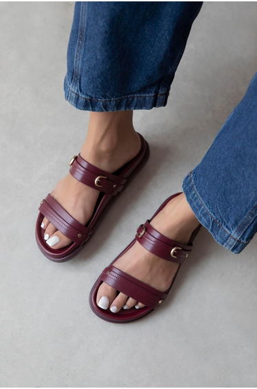 Cistra Women's Daily Comfort Leather Slippers Claret Red