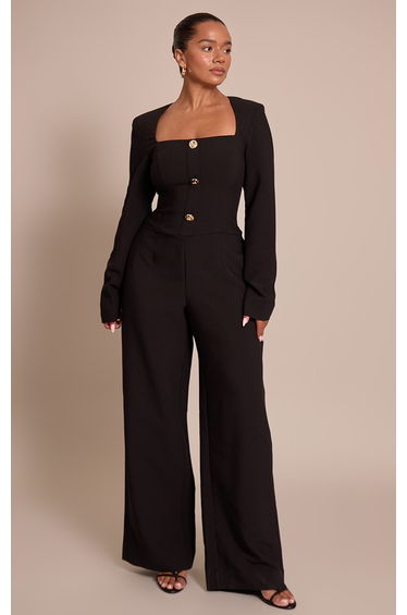 Shape Black Tailored Hammerd Button Wide Leg Jumpsuit