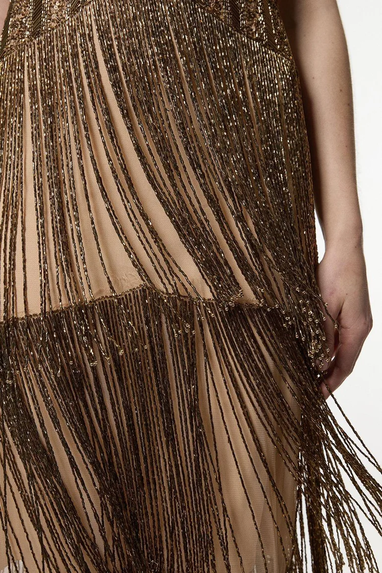 Embellished And Beaded Layered Fringing Woven Midi Dress Karen Millen :  Premium Dresses : VogaCloset Bahrain