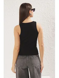 Black Staple Detail Fitted/Fits Body Ribbed Stretch Knit Undershirt - 1