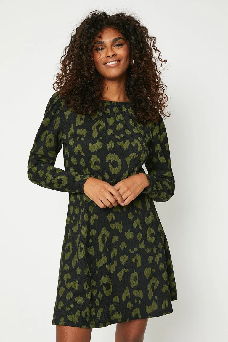 Puff Sleeve Fit And Flare Mini Dress - 1