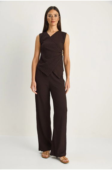 LUCCI Ribbed Sleeveless Blouse And Wide-Leg Trousers Set