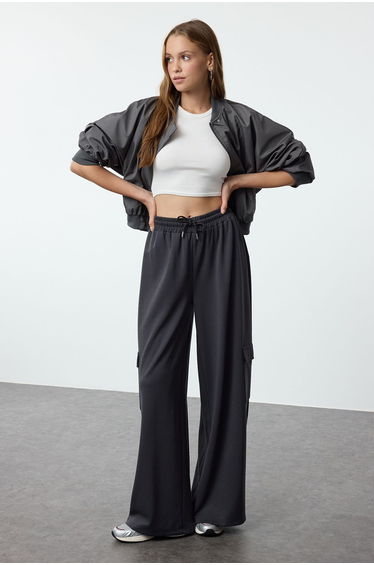 Anthracite Cargo Pocket Soft Touch Tube Leg Knitted Sweatpants