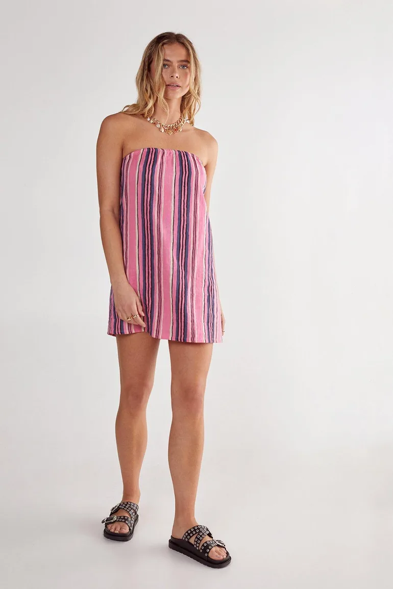Cotton Gauze Stripe Bandeau Mini Dress