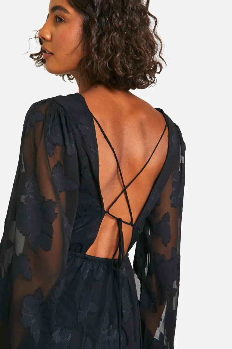 Tall Burnout Floral Frill Detail Maxi Dress - black - 3