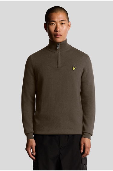 Cotton Merino Quarter Zip Jumper Espresso