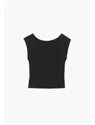 Boat Neck Sleeveless T-Shirt - BLACK - 2