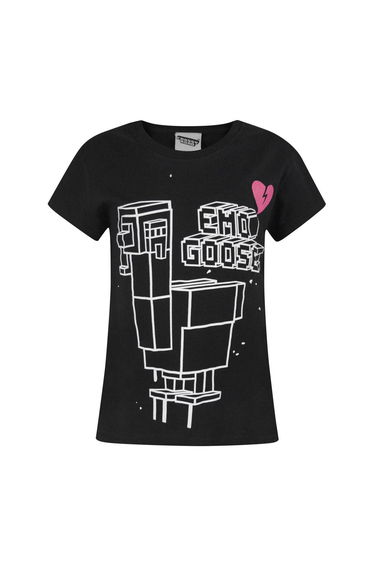 Crossy Road Childrens/Girls Official Emo Goose Short Sleeved T-Shirt - Black/White