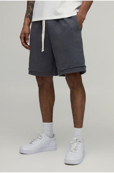 Baggy Drop Crotch Exposed Seam Loopback Short - charcoal