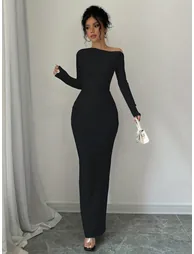 فستان ماكسي ضيق - أسود