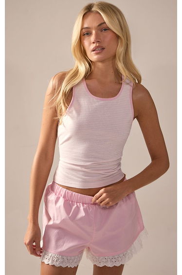Pale Pink Contrast Striped Racer Neck Vest