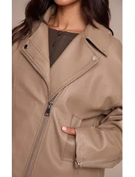 Petite Taupe Faux Leather Oversized Biker Jacket - 3