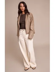 Petite Taupe Faux Leather Oversized Biker Jacket