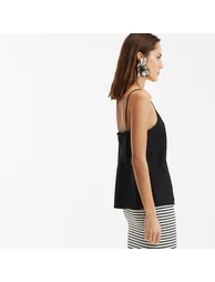 Satin V-Neck Vest Top with Shoestring Straps - 4