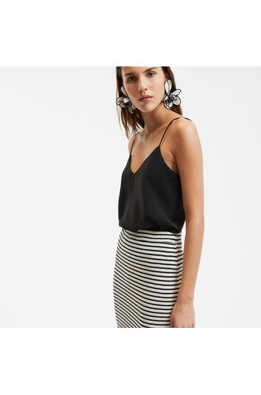 Satin V-Neck Vest Top with Shoestring Straps