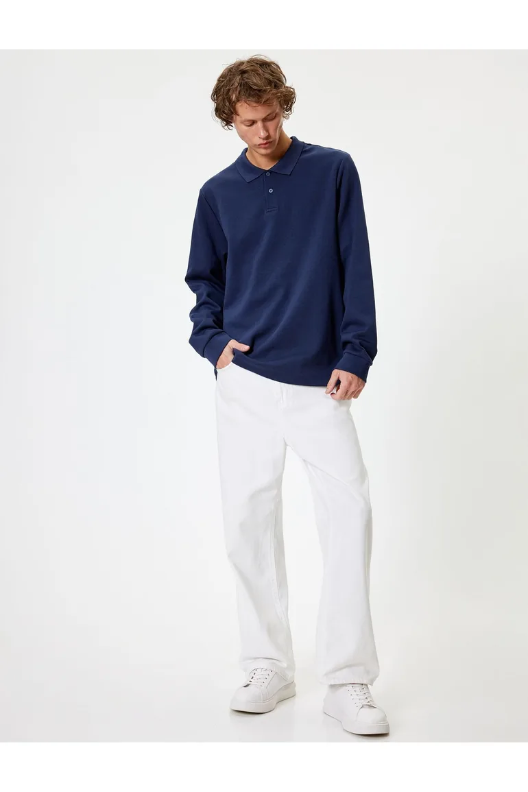 سويتشيرت كوتون كحلي بأكمام طويلة