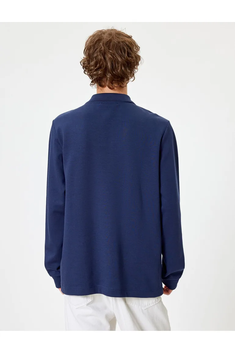 سويتشيرت كوتون كحلي بأكمام طويلة - 3