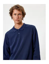 سويتشيرت كوتون كحلي بأكمام طويلة - 1