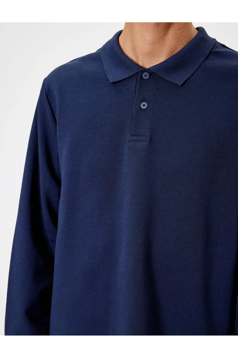 سويتشيرت كوتون كحلي بأكمام طويلة - 4