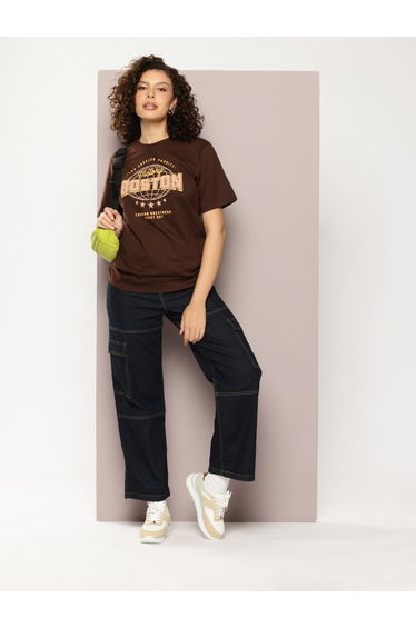Women Oversized Varsity Print T-Shirt