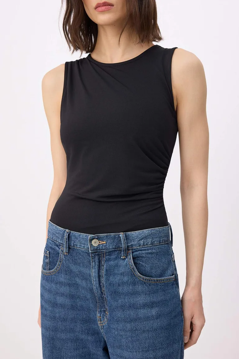 Black Bodycon Sleeveless Stretchy Knitted Bodysuit - 2