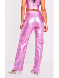 Pink Metallic Denim Stitch Detail Straight Leg Jeans - 2