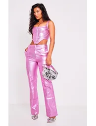 Pink Metallic Denim Stitch Detail Straight Leg Jeans