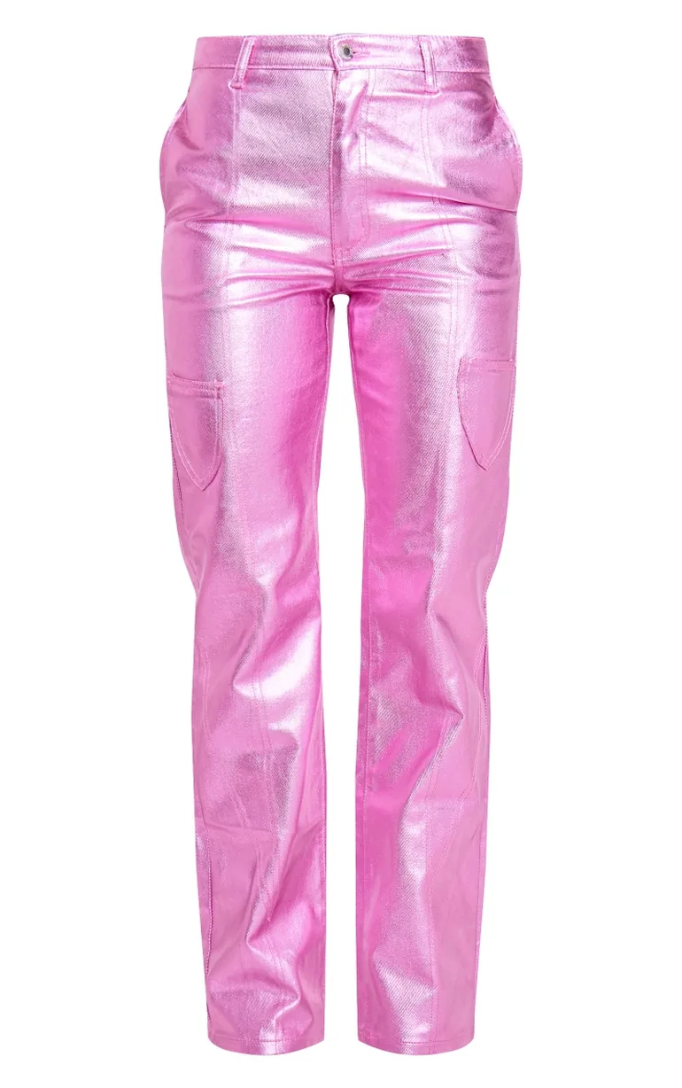 Pink Metallic Denim Stitch Detail Straight Leg Jeans - 4