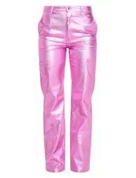 Pink Metallic Denim Stitch Detail Straight Leg Jeans - 4