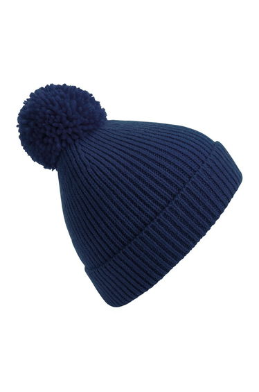Beechfield Unisex Engineered Knit Ribbed Pom Pom Beanie - Oxford Navy