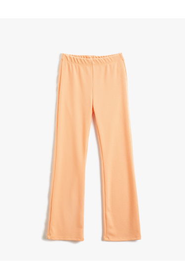 Flare Trousers Elastic Waistband Ribbed