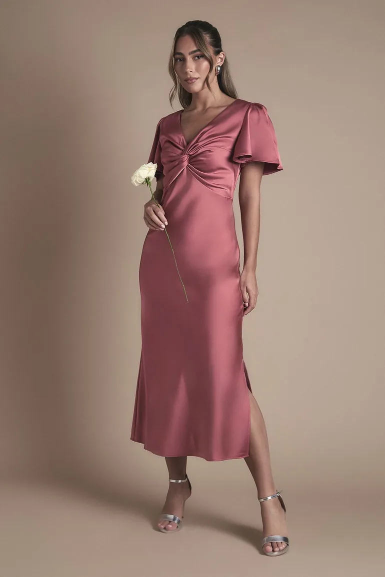 angel sleeve bridesmaid dresses Angel Sleeve Wrap Design Bridesmaid Maxi Dress in Champagne main image 1