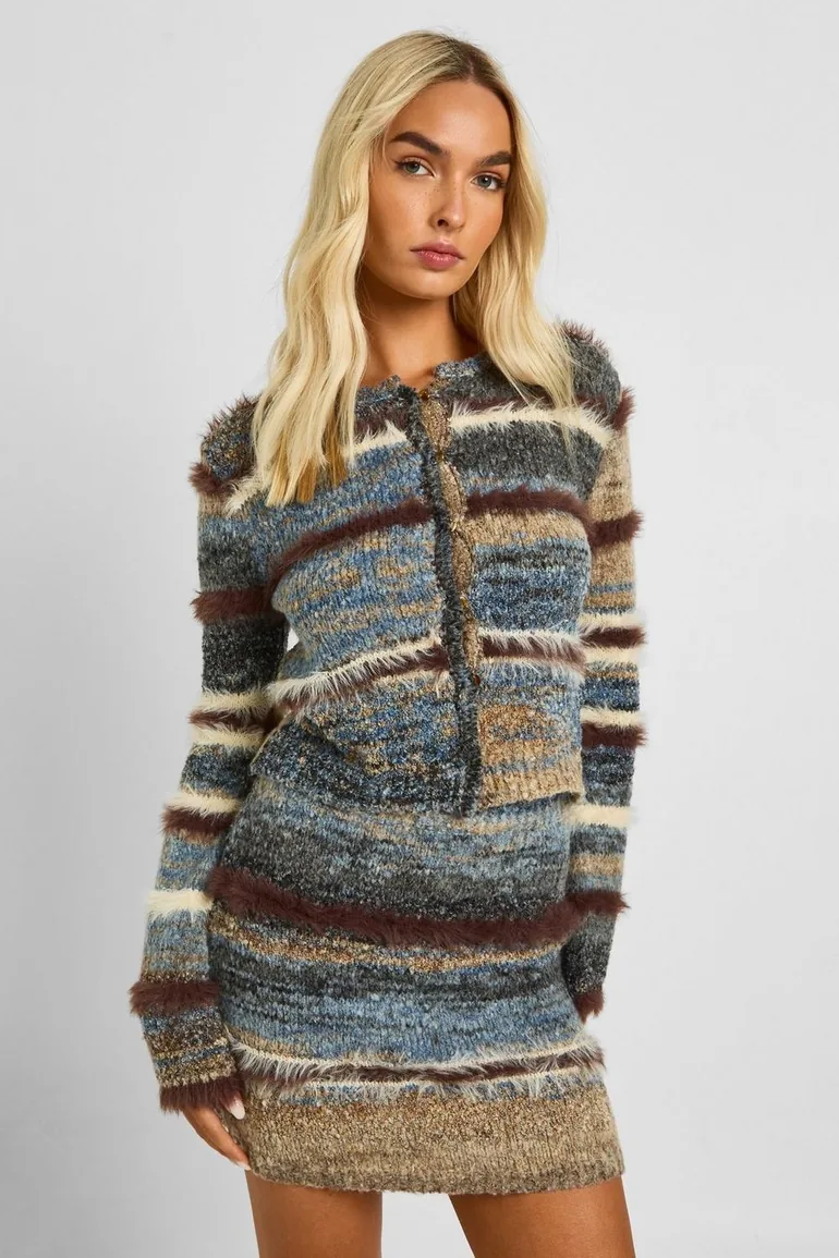 Fluffy Knit Textured Mini Skirt - multi