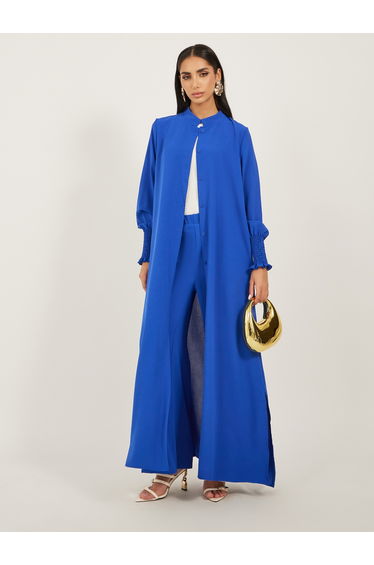 Bishop Sleeve Buttoned Longline Shirt with Wide Leg Pants Set