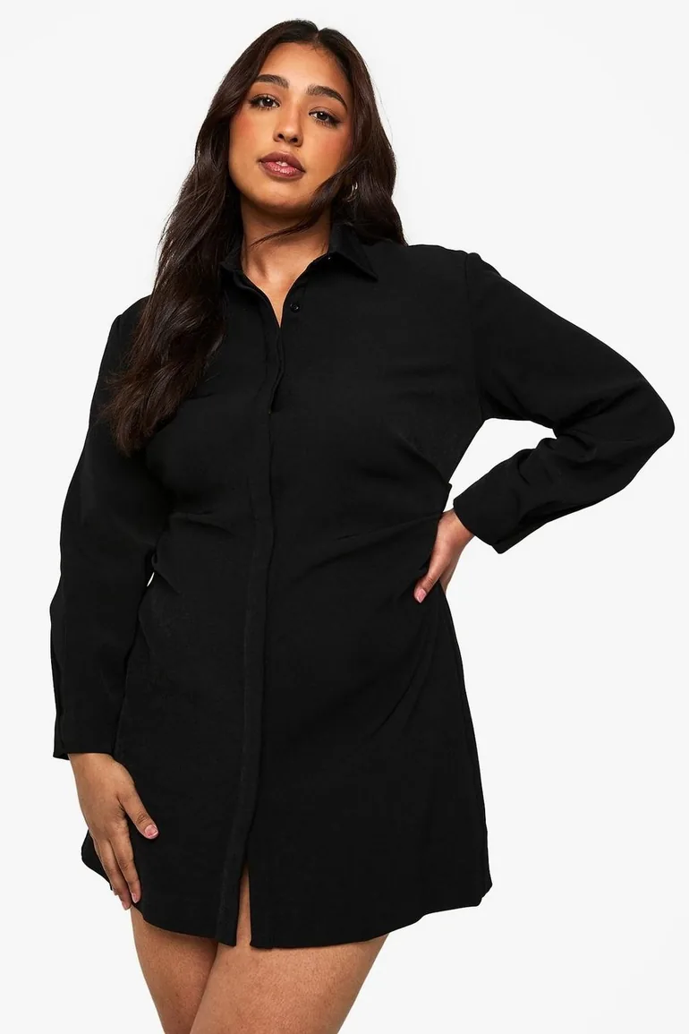 side ruched shirt dress Ruched Side Mini Shirt Dress In Grey Check Print | EGO US