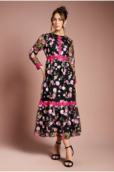 Embroidered Floral Maxi Dress