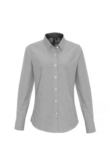 Premier Womens/Ladies Cotton Rich Oxford Stripe Blouse - White/Grey