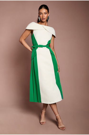 Bardot Colour Block Crepe Midi Dress
