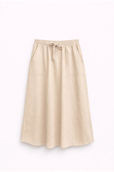 Mixray High-Waisted Poplin Skirt with Drawstring Detail