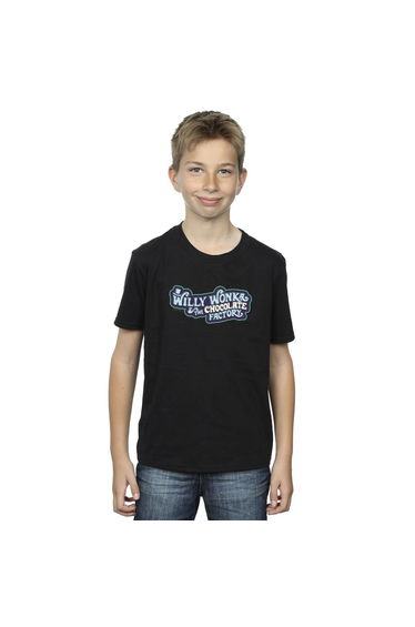 Willy Wonka Boys Chocolate Factory Logo T-Shirt - Black