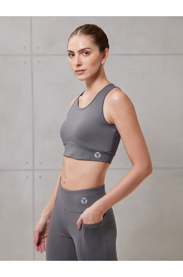 Grey Logo Detail Padded Non-Wired Sports Bra