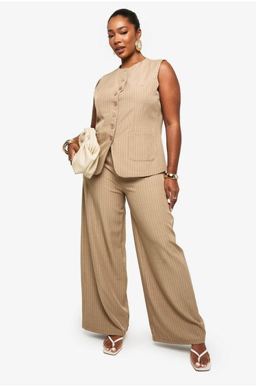 PLUS DRAWSTRING PINSTRIPE WIDE LEG TROUSER