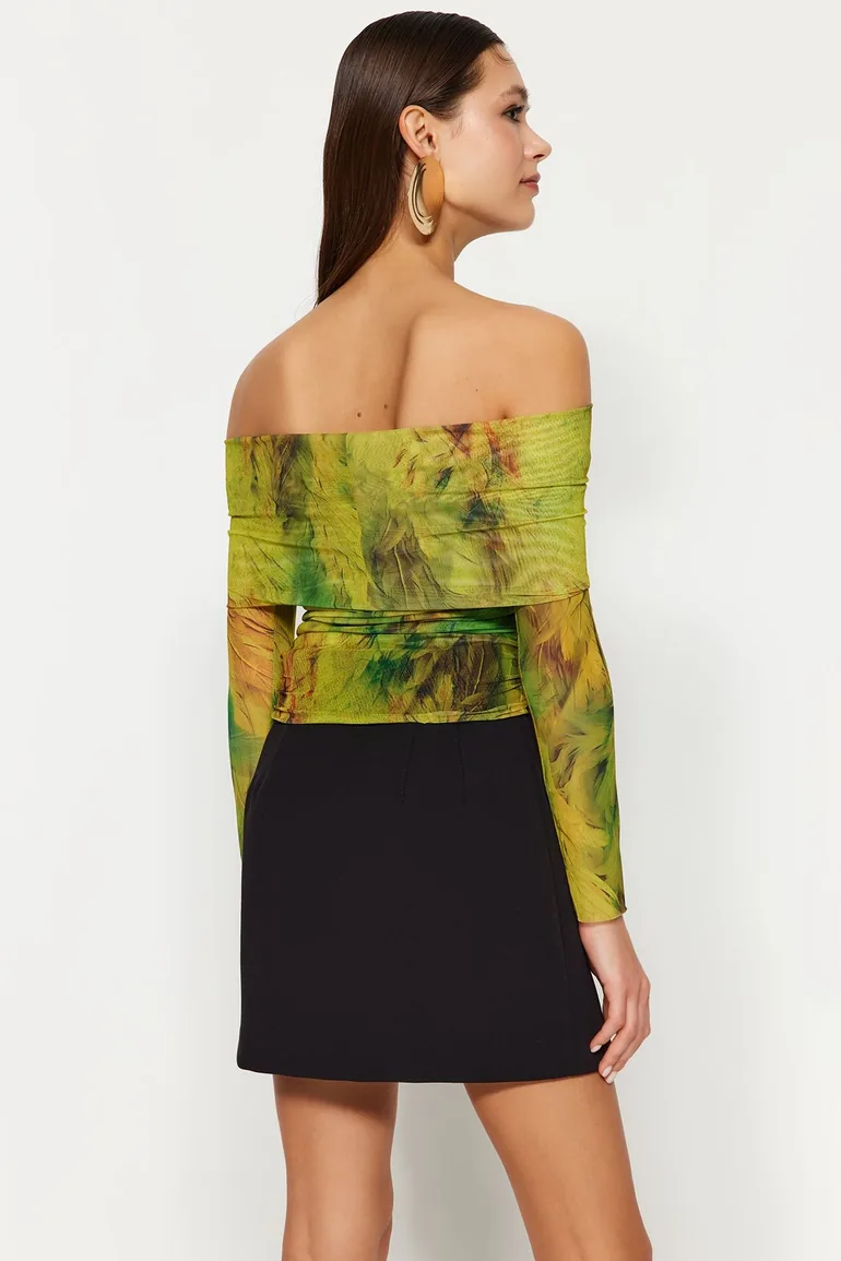 Multi Color Patterned Tulle Blouse - 4