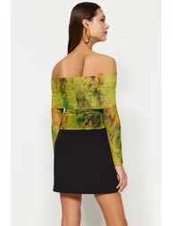 Multi Color Patterned Tulle Blouse - 4