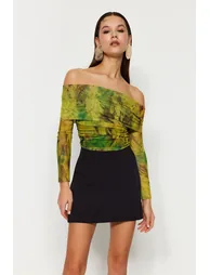 Multi Color Patterned Tulle Blouse