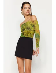 Multi Color Patterned Tulle Blouse - 1