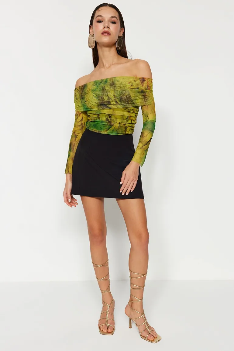 Multi Color Patterned Tulle Blouse - 2